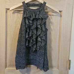 Size 8 ECI Gray Leopard Print Ruffle Top